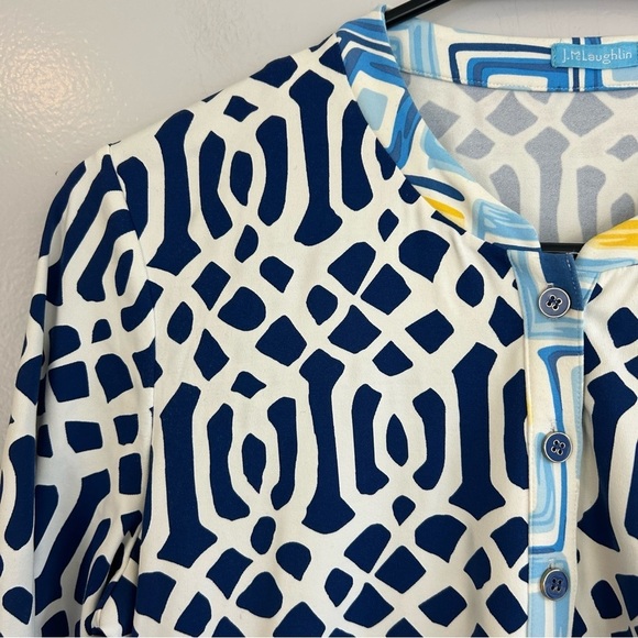 J. Mclaughlin Catalina Cloth Blue & White Geometric Tunic/Blouse Size XS - Picture 4 of 15